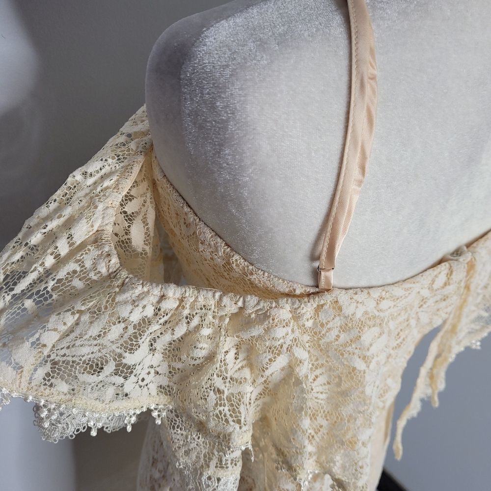 Cattivo Dress Lace Off Shoulder Ruffle Ivory Cream Midi S — image 7 of 8